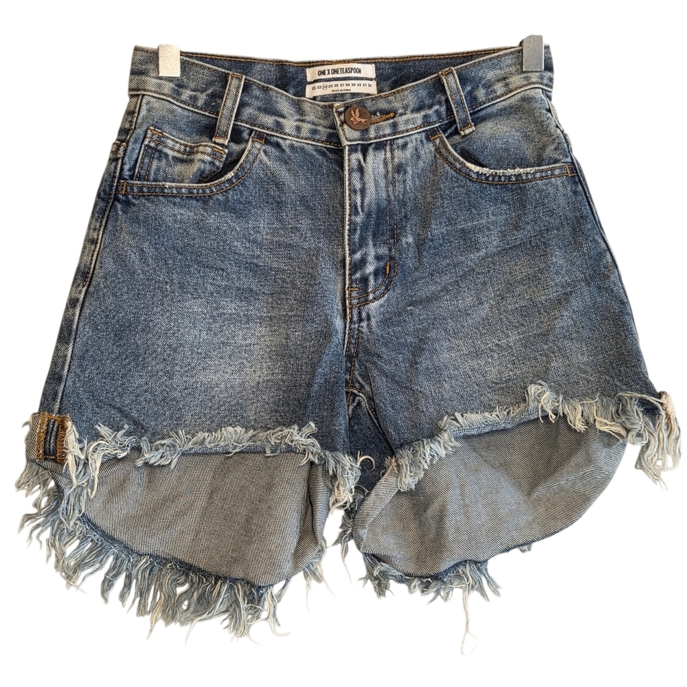 One X One Teaspoon Hawks Relaxed Fit High Rise Twisted Cuff Hem Shorts Sz 24